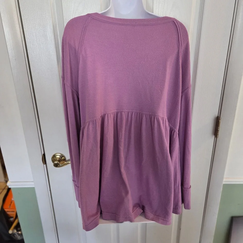Free People L Lavender Babydoll Knit Long Sleeve‎ Crew Neck Sweater Minimalist